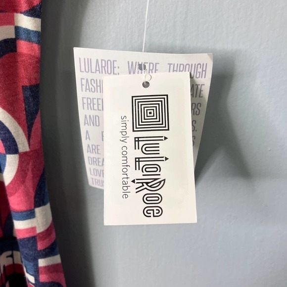 LULAROE Maria Maxi Dress Red White Blue Patriotic Spellout Retro Print Size M - Picture 10 of 16